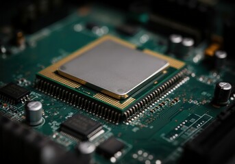 Obraz premium Close-up of a computer processor on a circuit board