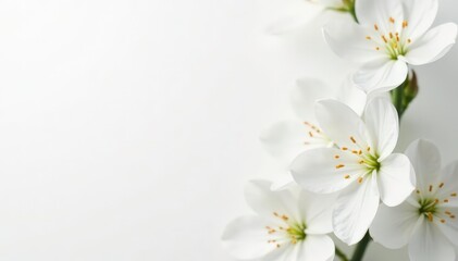 Obraz premium Delicate white blossoms against a pure white backdrop , peaceful, image, clean