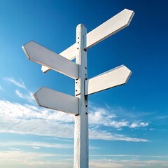 Directional Arrows Signpost Against Blue Sky, Guiding Travelers and Providing Choices on a Bright Day.