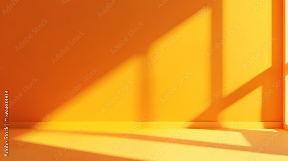 Poster Sunlight streams through window illuminating an orange wall and floor.