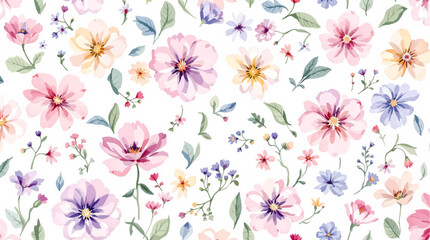 pink flower garden watercolor seamless pattern.