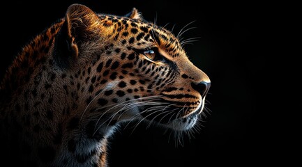 Obraz premium Captivating Portrait of a Leopard Against a Dark Background
