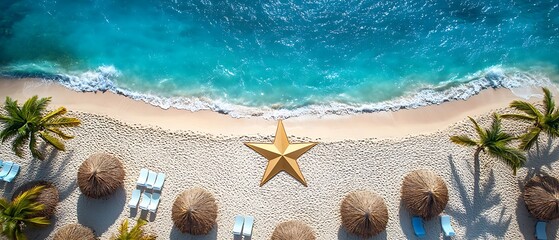 Aerial Beach Scene with Star