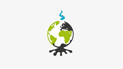 Flat vector logo of an Earth with industrial factories, green smoke