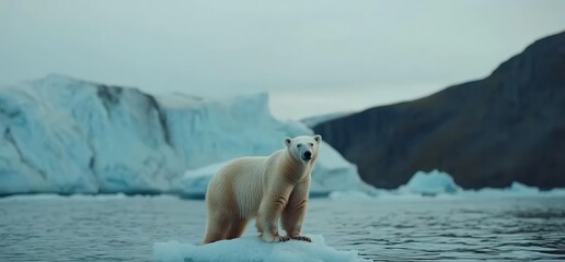 Naklejka premium Polar bear standing on iceberg arctic wildlife