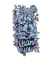 Vector illustration , floral background ,  flowers hand drawn thank you card.