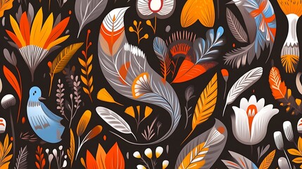 Ornate bird and floral pattern design