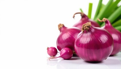 Vibrant red onions, whole & fresh, pristine white backdrop, bulb, red, perfect