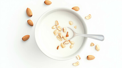 Fototapeta premium Fresh brazil nut milk with crunchy nut toppings in a bowl