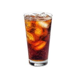 Refreshing Glass of Cola with Ice Cubes on a white background.