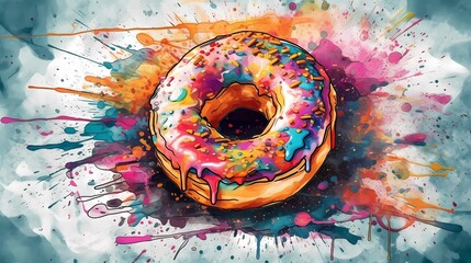 Obraz premium Sweet treat, vibrant colors, artistic donut