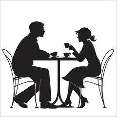 vector silhouette of a man and a woman at a table negotiating on a white background . Generative AI