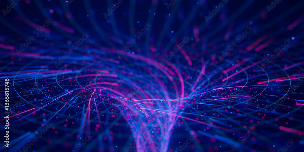 Poster abstract flow of data in cyber wormhole. quantum computing information vortex. digital singularity.