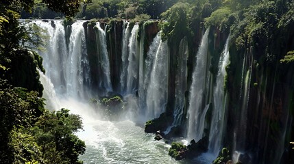 Fototapeta premium Iguazu Falls: The Majestic Natural Wonder at the Brazil - Argentina Border 