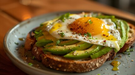 Close-up of an avocado toast on a plate
