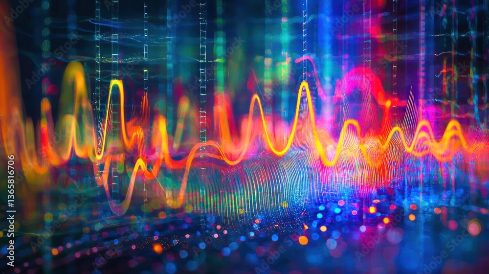 Poster Vibrant EEG spectrogram in a neuroscience lab. 