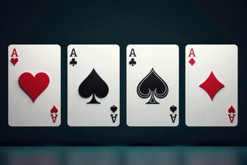 Four aces in a row, showcasing a repeating motif , suits, background, vintage