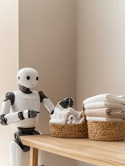 Fototapeta premium Efficient Robots Neatly Arranging Fabrics on a Minimalist Table