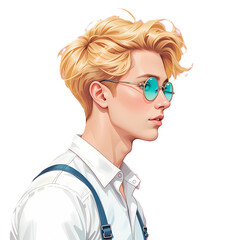 Stylish Blonde Man with Round Sunglasses, Portrait of a handsome young man with blond hair and teal sunglasses.