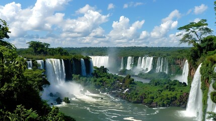 Fototapeta premium Iguazu Falls: The Majestic Natural Wonder at the Brazil - Argentina Border 