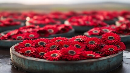 Red berries in rustic bowls