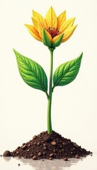 Continuous line drawing of plant from seed to maturity , progress, leaf, seed