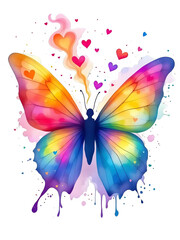 Obraz premium Rainbow Butterfly with Hearts and Paint Splatter