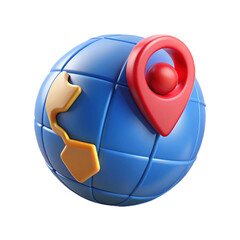 Globe and map pin 3d render icons.