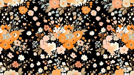 Seamless floral pattern dark background painterly design