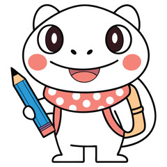 Cartoon Animal with Backpack and Pencil on Transparent Background Ready to Learn