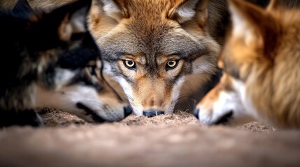 Obraz premium Majestic Wolf Pack Wildlife Photography Nature Animals Close Up