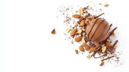 Decadent chocolate curls and nuts garnishing ice cream delight for dessert inspiration