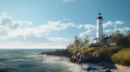 Naklejka premium Lighthouse with ocean view sunset