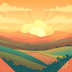 Fototapeta premium Serene Sunset Over Rolling Hills Landscape