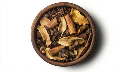 Aromatic cinnamon and clove spice mix in wooden bowl for culinary inspiration