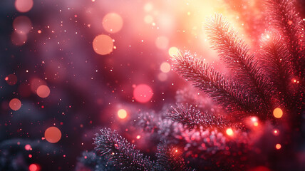 Fototapeta premium Red Christmas background and red branches of the Christmas tree.