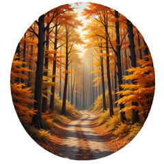 Autumn Forest Path, Scenic autumn road through golden forest