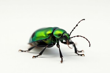 Green beetle isolated on white studio backdrop, clean, isolated