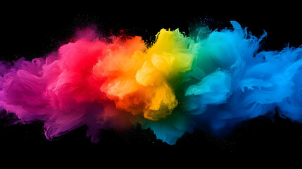 Fototapeta premium Abstract Rainbow Paint Explosion Against Black Background