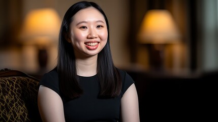 Smiling woman portrait warm lighting soft focus