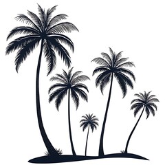 Silhouette of Palm Trees on a Shoreline at Dusk, Tropical Plants Graphic, Vector Illustration.