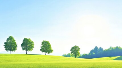 Obraz premium A Peaceful Green Meadow with Trees