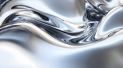 Abstract silver liquid flowing with smooth curves and reflections