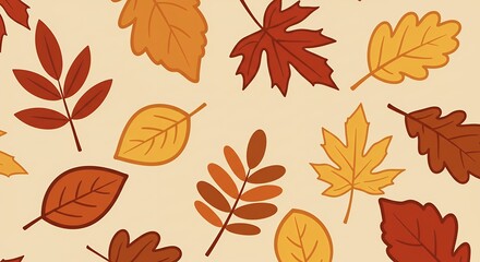 Autumn Leaves Seamless Pattern with Colorful Foliage for Background
