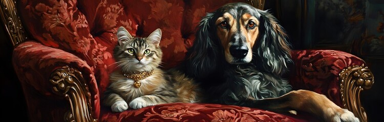 The Aristocratic Cat and the Noble Hound oil painting