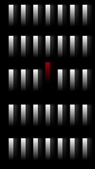 Minimalist abstract design featuring a grid of glowing white rectangles with one striking red accent. A futuristic and modern digital art piece, perfect for backgrounds and creative projects.
