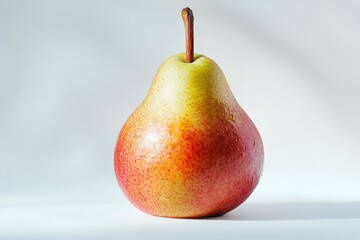A single ripe pear photographed on a clean white background