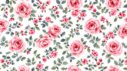 Watercolor Pink flower background for invitation card. Floral painted seamless pattern, Red rose flower