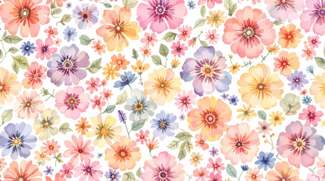Watercolor flower background for invitation card. Floral painted seamless pattern