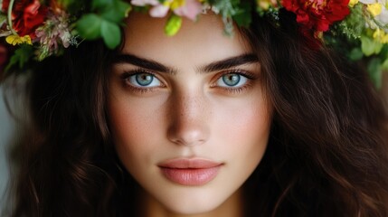 Naklejka premium Beautiful woman with flower crown